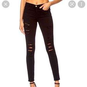FRAME DENIM Le Skinny de Jeanne Ripped Jeans • Film Noir/Size 25